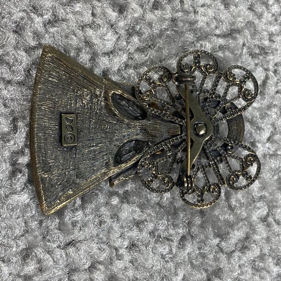 Angel Pin Brooch Marked KC Vintage Gold Tone Halo Rose Flower Guardian Christian - Picture 7 of 13